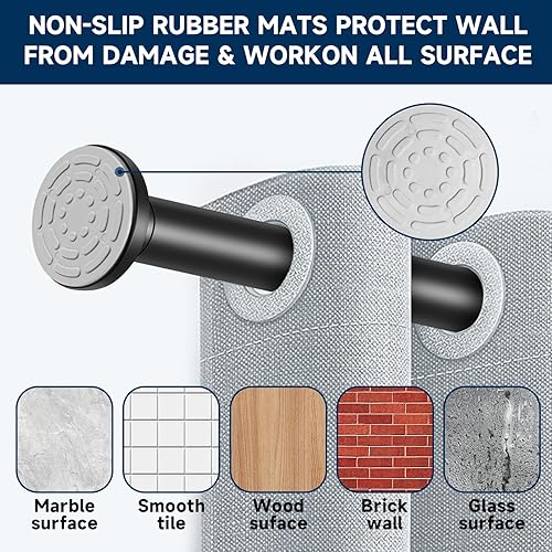 Miniatura 6 de Barra de cortina de ducha, barra de cortina retráctil 30-55 pulgadas. Barra de ducha de metal grueso, instalación no perforada, barra para ventanas