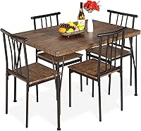 Best Choice Products 5-Piece Modern Metal Wood Dining Table Set w/ 4 Chairs - Drift Brown Kitchen Dinette Furniture