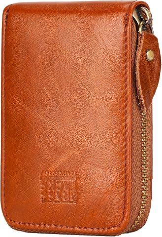 Tarjetero Hombre y Mujer Vertical Piel Genuina - Cartera Pequeña con Cremallera y Bloqueo RFID, Monedero Tarjetero con 13 Ranuras, Mini Billetera de Bolsillo Delantero