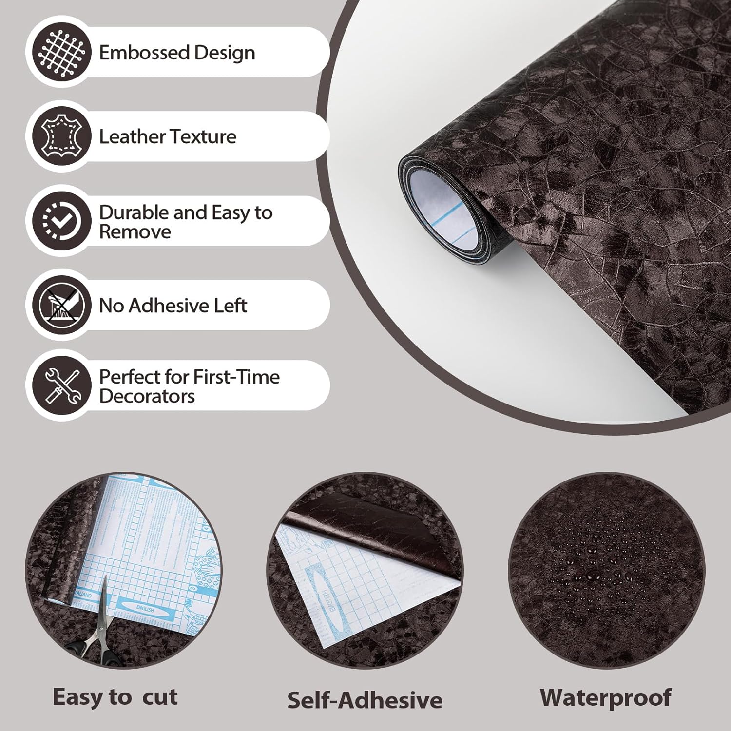 Abyssaly Contact Papewallpaperr Wallpaper Peel and Stick Self Adhesive Waterproof Contact Paper for Countertop Kitchen Cabinets Bathroom (Brown, 15.7" x 472")