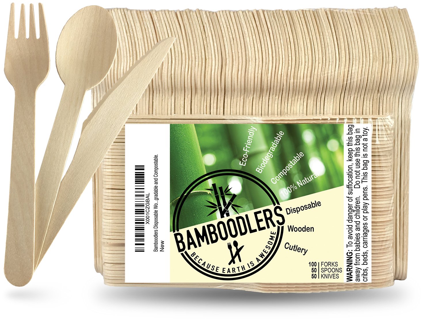 Buy BAMBOODLERS Disposable Wooden Cutlery Set 100 AllNatural, Eco