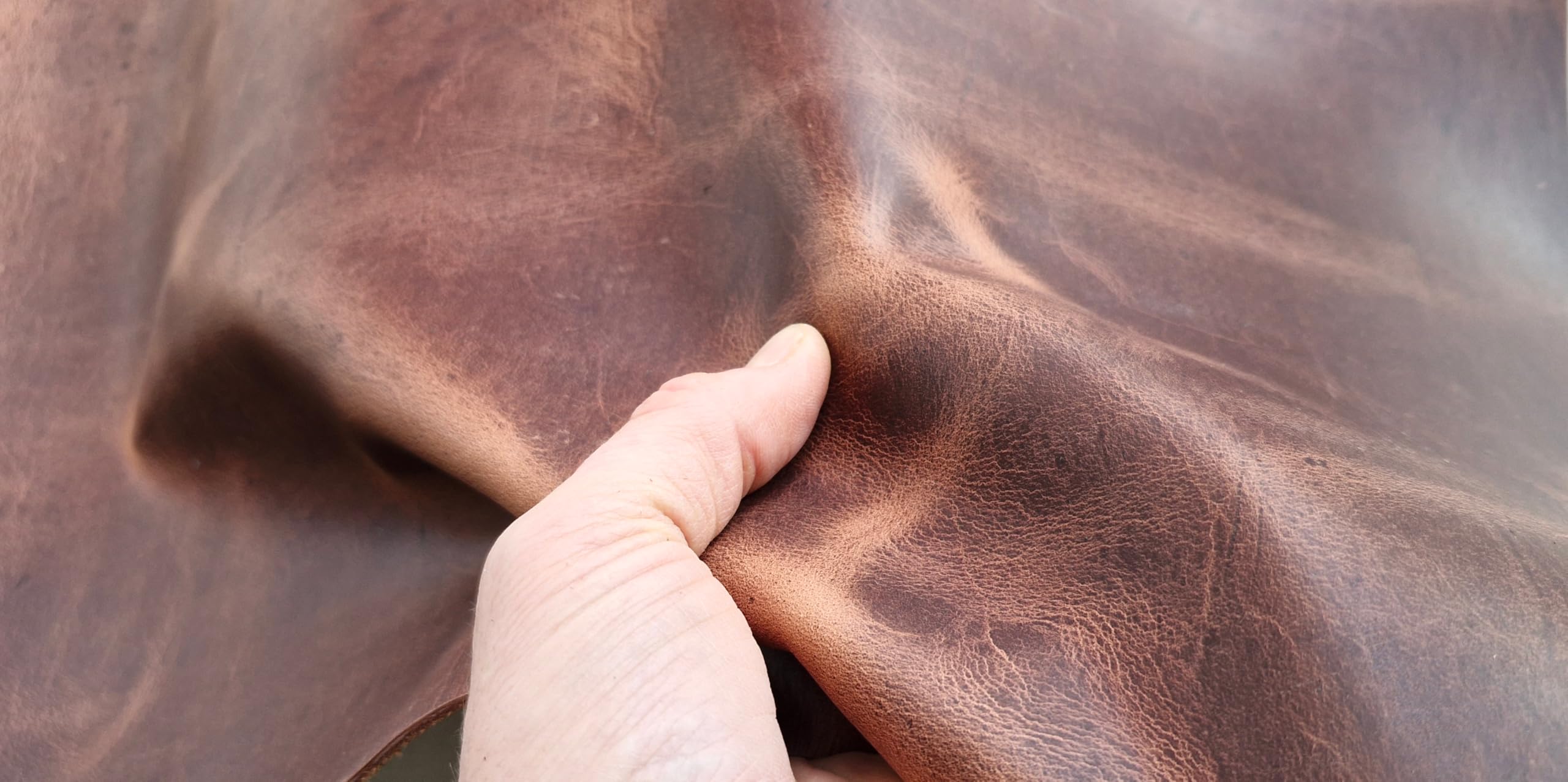 Cuir de vachette - 1,7 mm d'épaisseur - Pull-Up Crazy Horse - Feuilles en cuir véritable pour travaux manuels (3, cognac marron, A4 (210 x 297 mm)