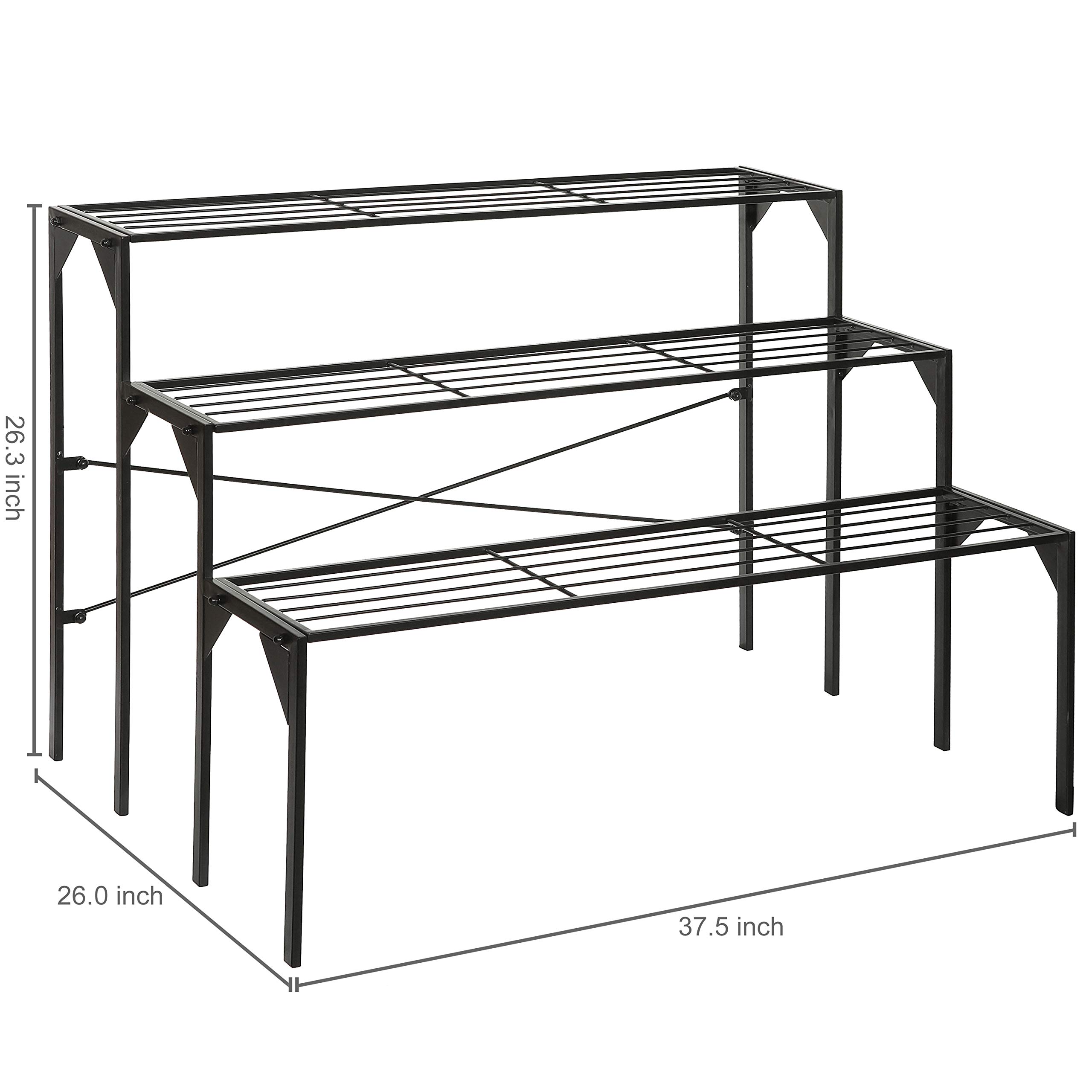 MyGift Black Metal Freestanding Indoor Plant Stand with 3 Tier Shelves, Decorative Storage Shelf