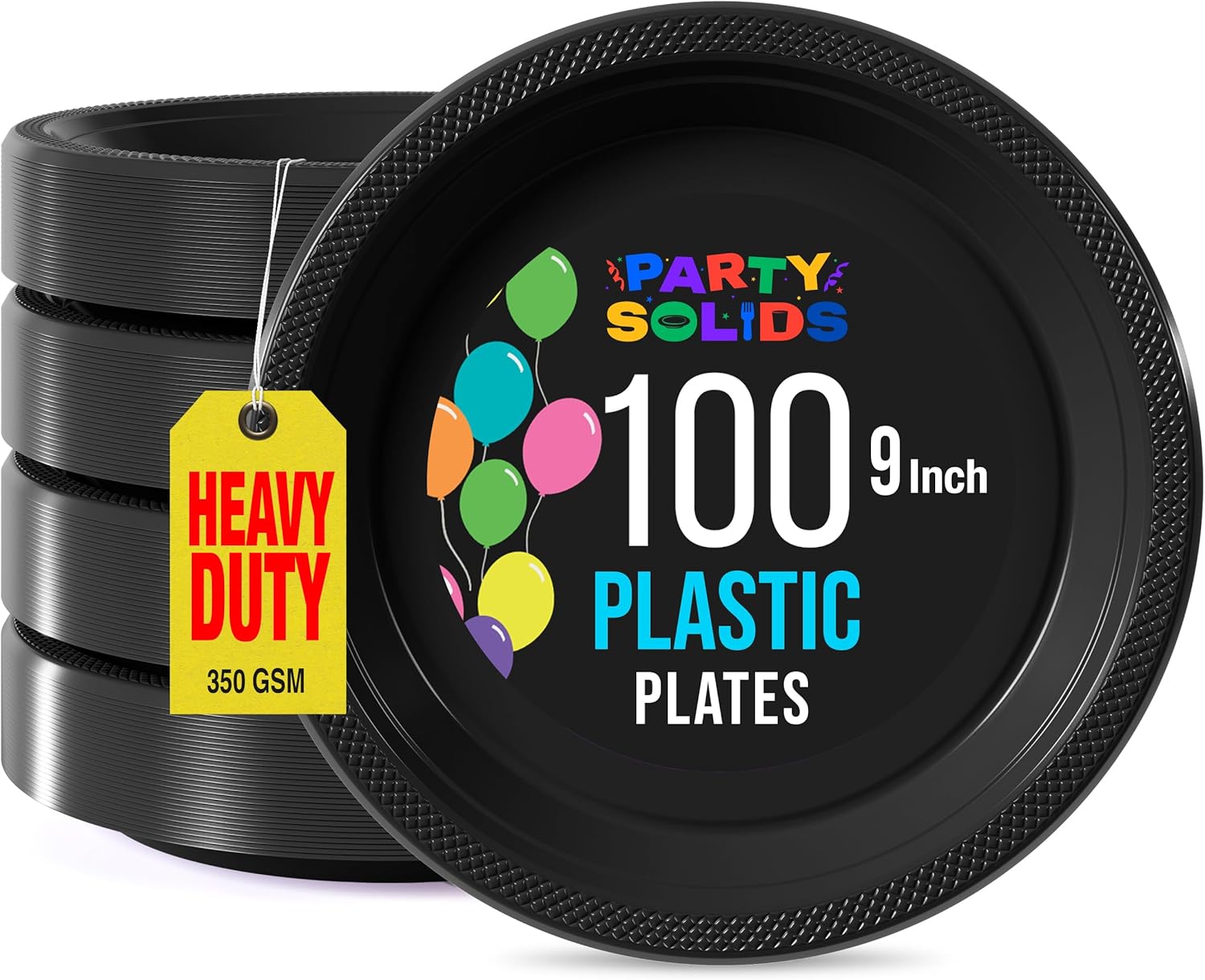 Party Solids Black Plastic Plates For Party 9" Black Disposable Plates Heavy Duty 100 Pcs Plastic Dinnerware Sets Heavy Duty 350 GSM Disposable Dinnerware Set