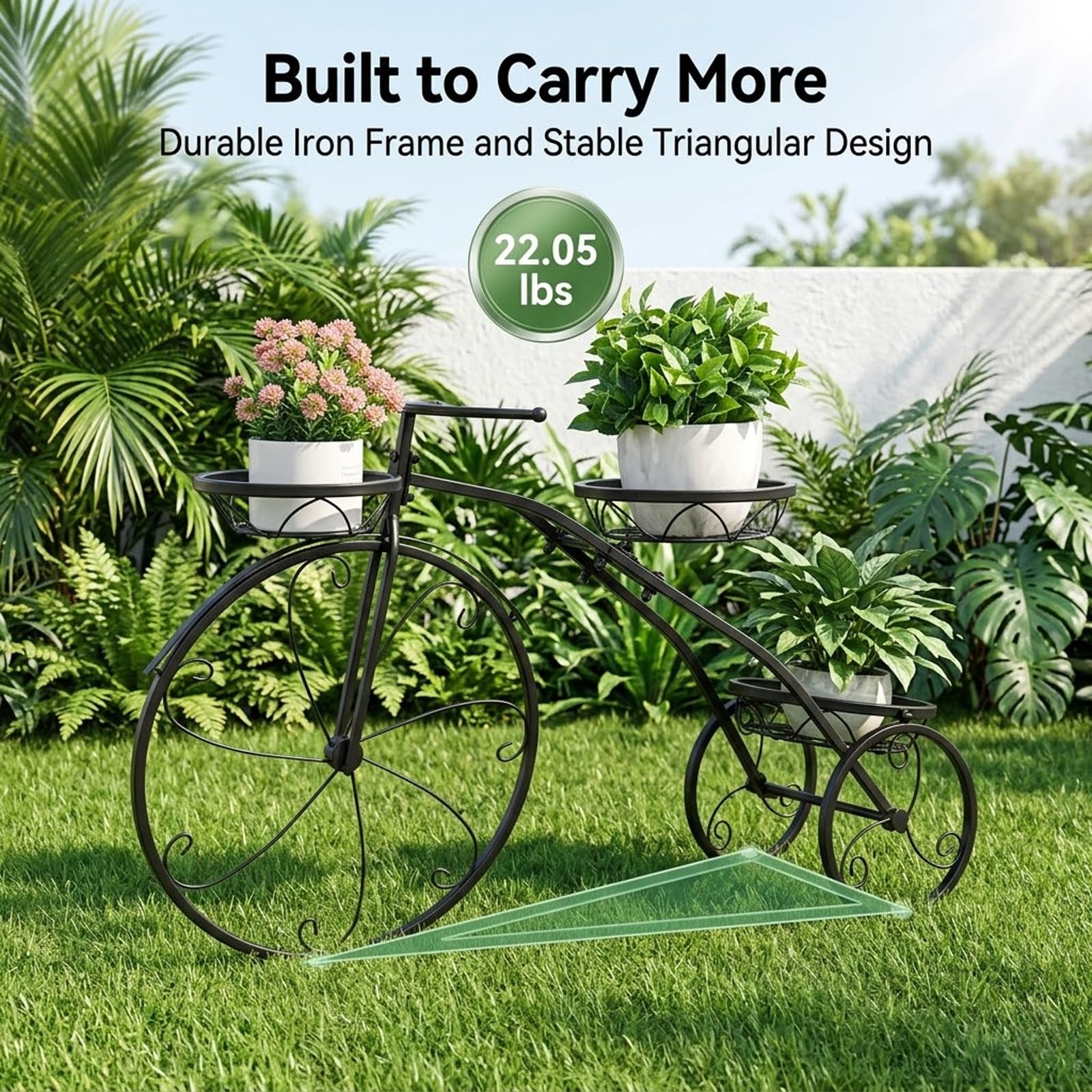 Support Plantes Vélo Métal Vintage,Porte-Pot Fleurs Tricycle avec 3 Paniers