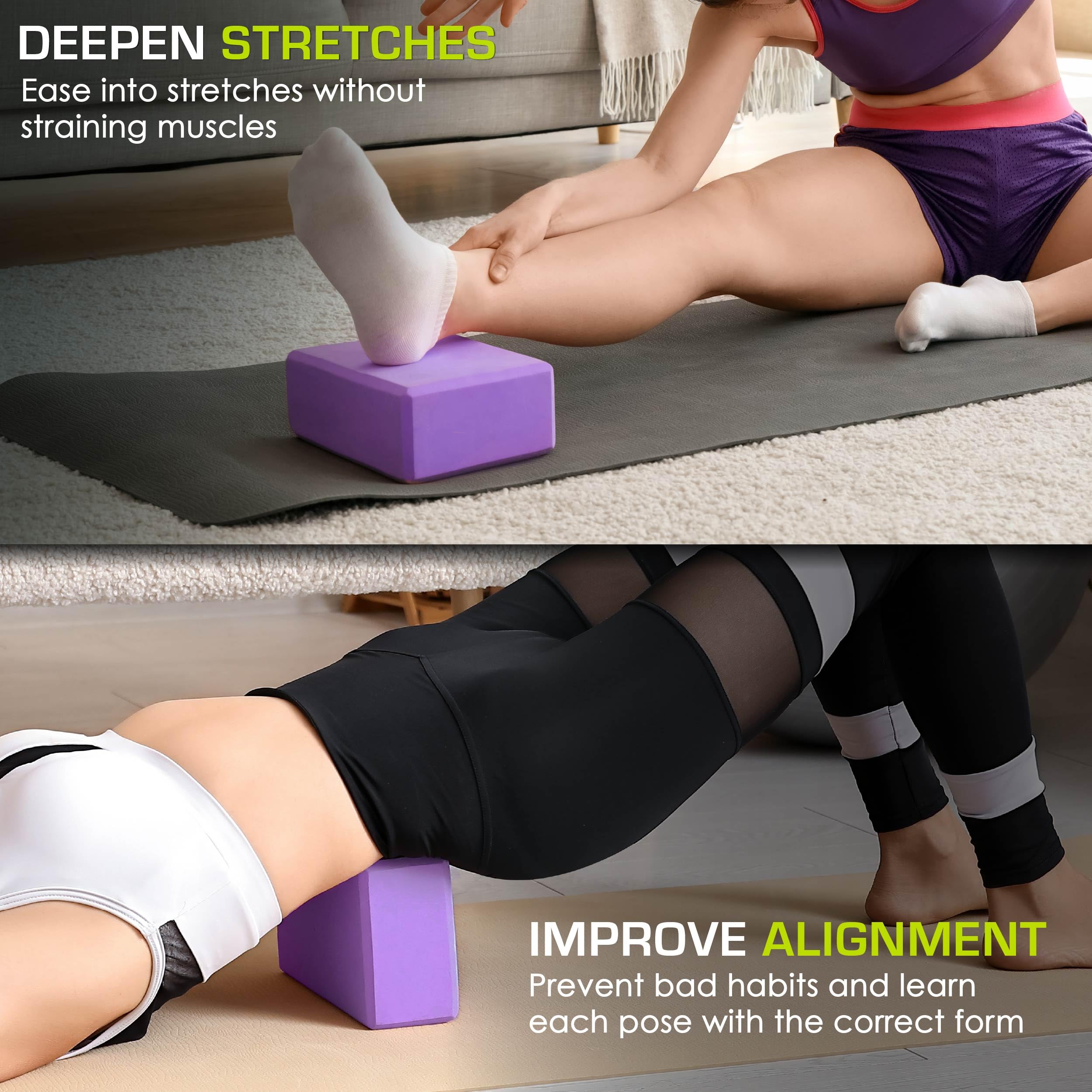 ProsourceFit Foam Yoga Blocks Set of 2, High Density EVA Yoga Bricks, Sturdy Yoga Prop Large Size 4”x 6” x 9”