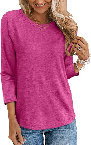 TICTICMIMI Women's Crewneck 3/4 Sleeve Tops Casual T Shirts Basic Summer Tees Lo