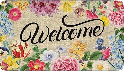 Znutrce Tapete para puerta de decoración floral de primavera, con flores de bienvenida, antideslizante, colorido, reutilizable, para el hogar, para