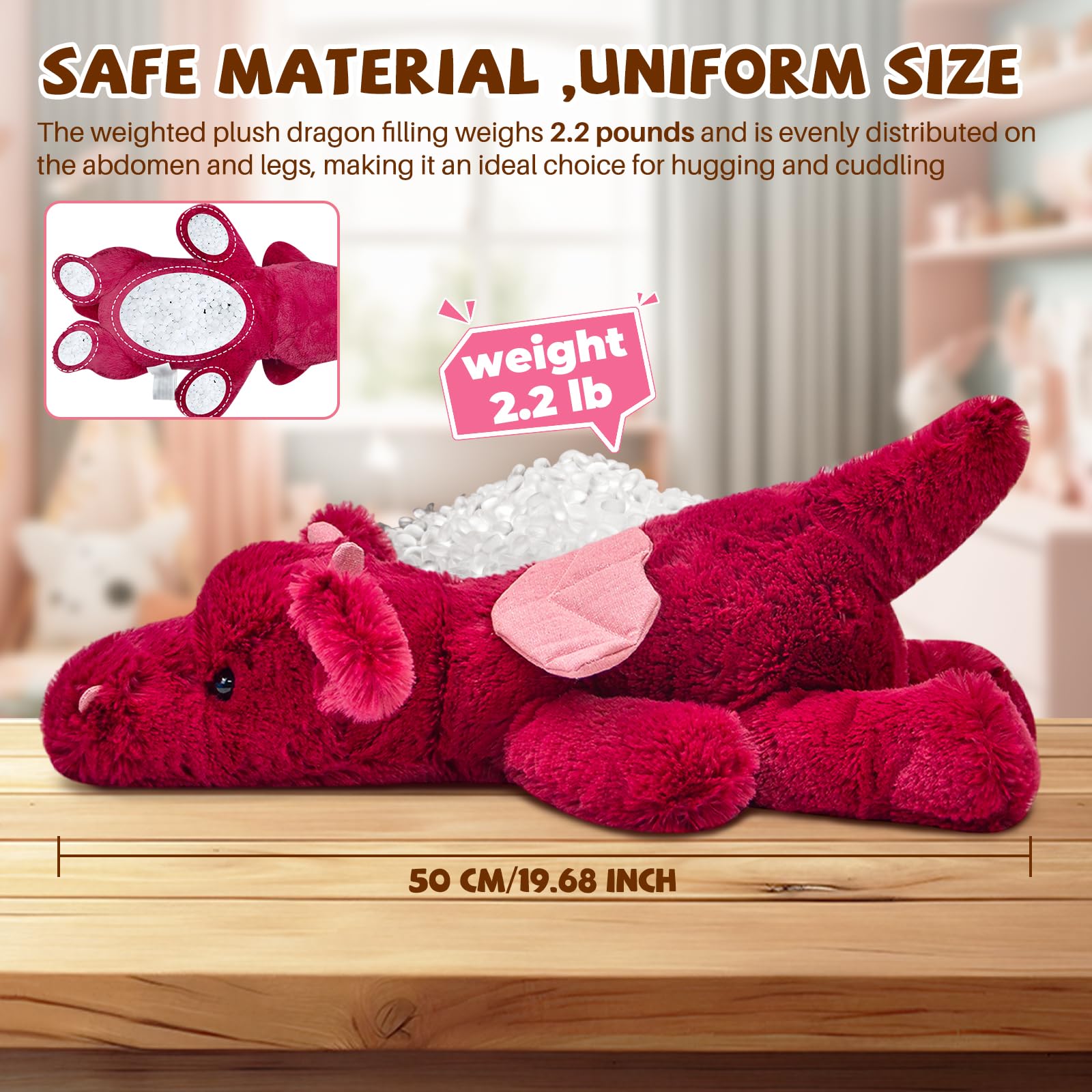 Przytulne Zwierzątko Kształcie Smoka 52cm 1kg Czerwony Wypchane Smok Miękkie Duże Pluszowe Zwierzątko Urocza Maskotka Prezent dla Dzieci i Dorosłych