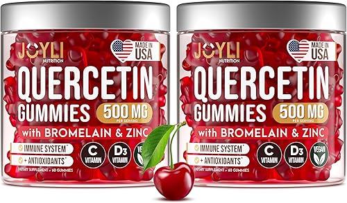 Miniatura 8 de JOYLI - Gomitas de quercetina – Quercetina con bromelina zinc vitamina C y vitamina D3 – Suplemento de quercetina de 500 mg para el sistema