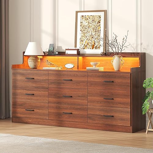 Miniatura 18 de Bigbiglife Cómoda para dormitorio, cómoda doble de 6 cajones, cómoda moderna con cajones profundos, soporte de TV, organizador de almacenamiento