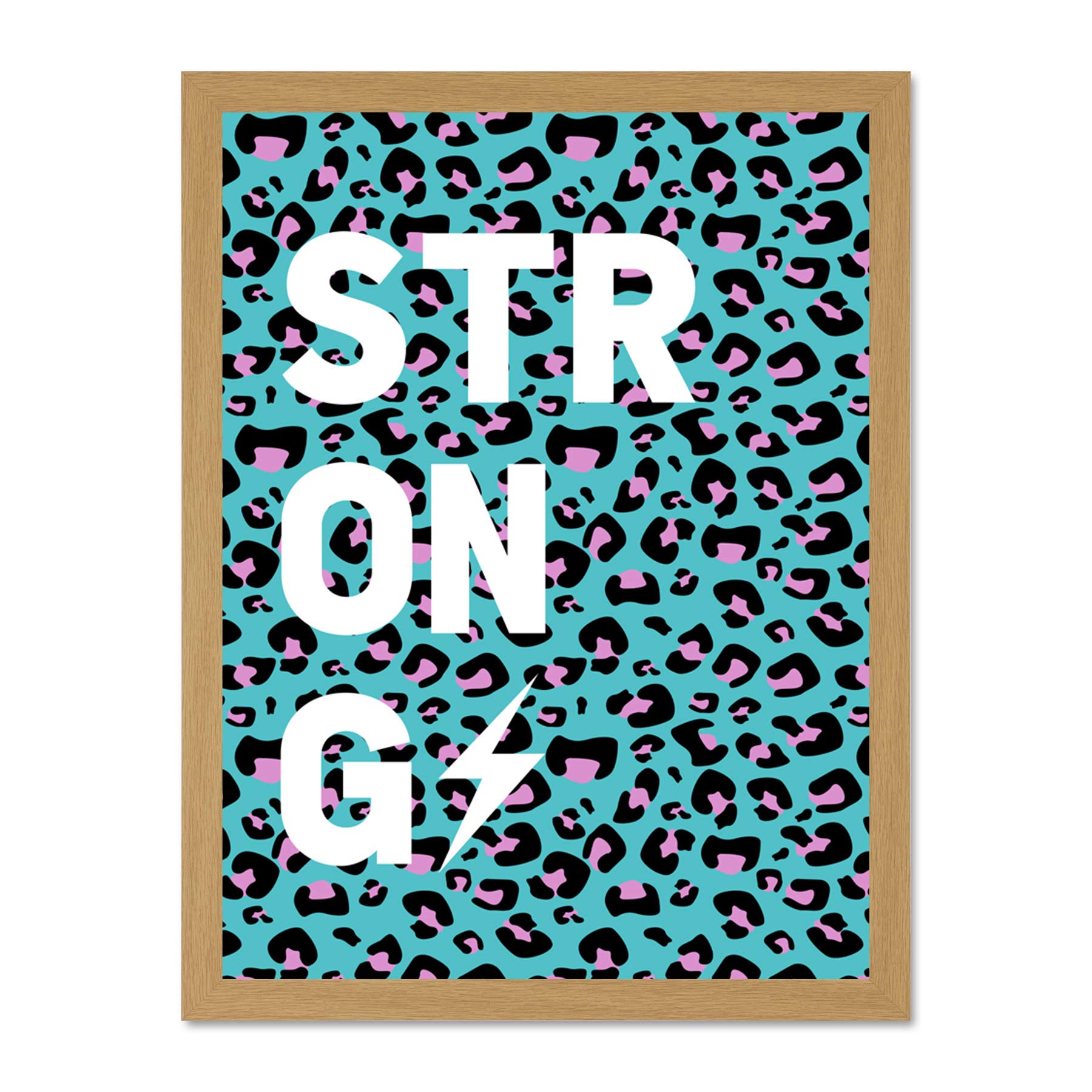 Wee Blue Coo Leopard Blue And Purple Words Strong Large Framed Art Print Wall Poster 18x24 inch
