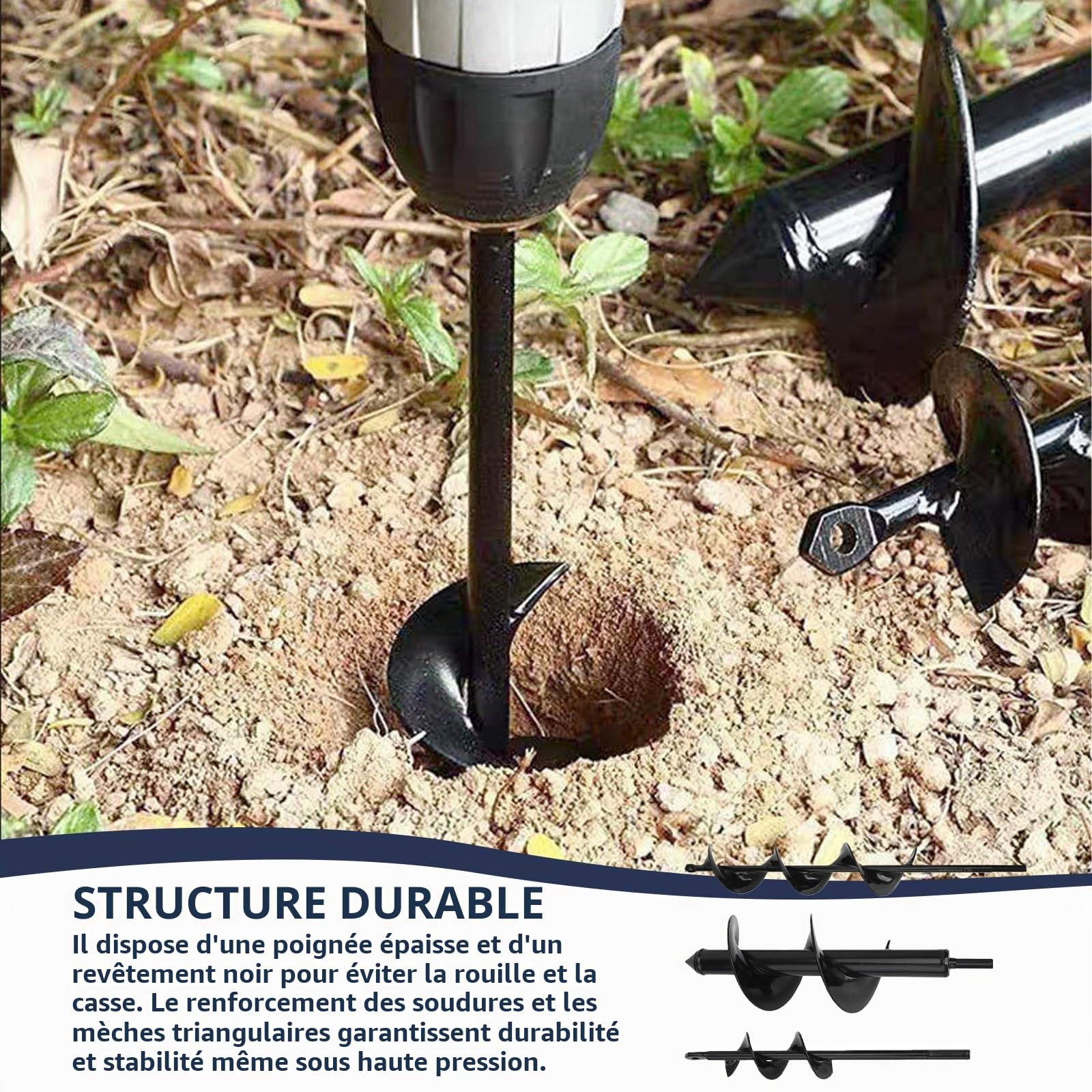 3pcs Tariere Pour Perceuse, Foret Hélicoïdal De Jardin, Tarière De Plantation D'ampoules, Avec Gants Jardinage, Pratique Pour Creuser Des Trous Et Cultiver En Profondeur, 8x30 +4x22 +4x42 Cm