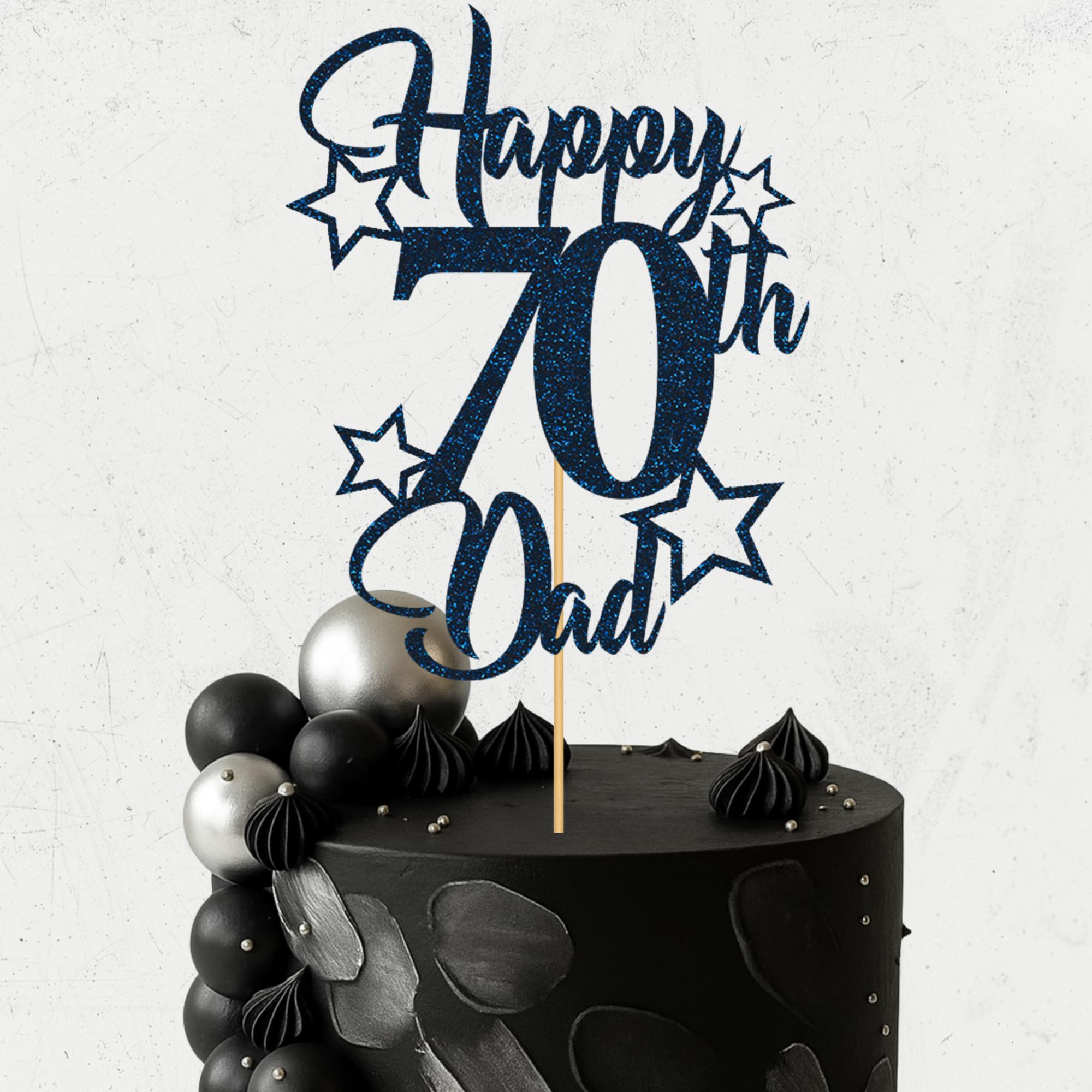 Glitter Birthday Cake Topper for Dad with stars, Birthday Cake Topper, Party Decorations, Party Supplies, 40, 50, 60, 70,80, 90 Many colours (70th, Navy blue (15cm))