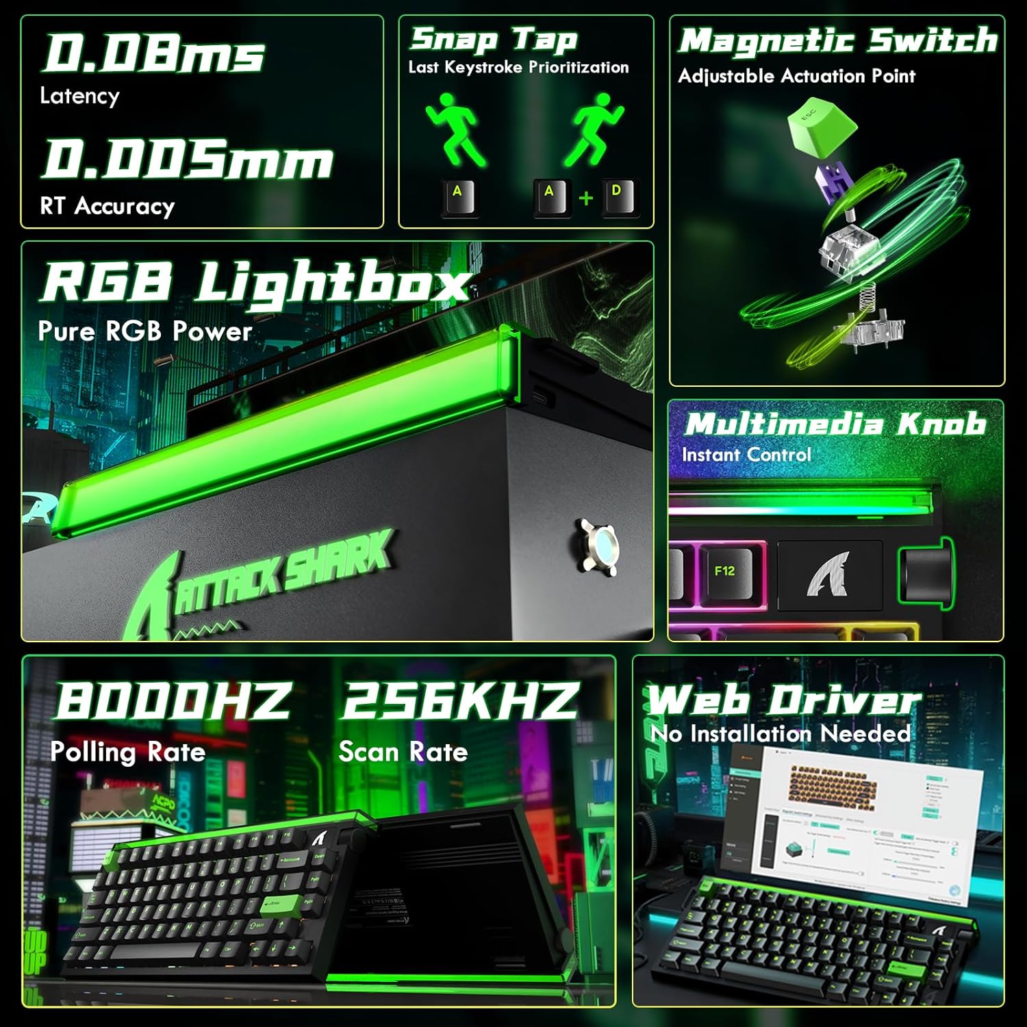 ATTACK SHARK R85 HE Wired 75% Hall Effect Rapid Trigger Mechanical RGB ...