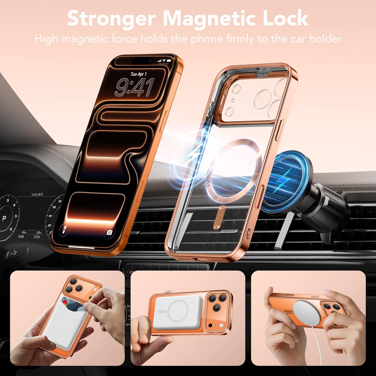 for iPhone 17 Pro Max Case with Stash Stand, Compatible with MagSafe, [Full Camera Protection] [Military-Grade Protection] Slim Shockproof Phone Case with Camera Control Button, Orange