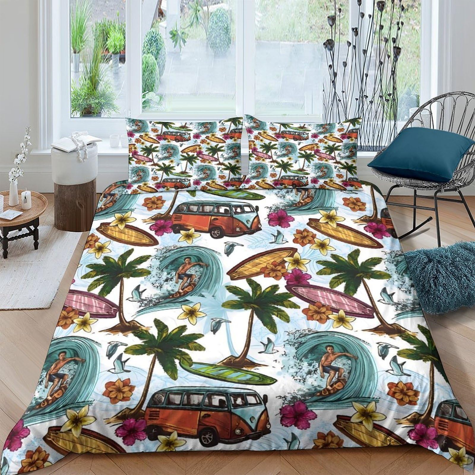 Ctjqhvkz Style-10 3D Printed Tropical Palm Fitted Sheet Microfiber Soft Surfer Van Mattress Cover For Bedroom Dorm Home Decor Single（135X200cm）