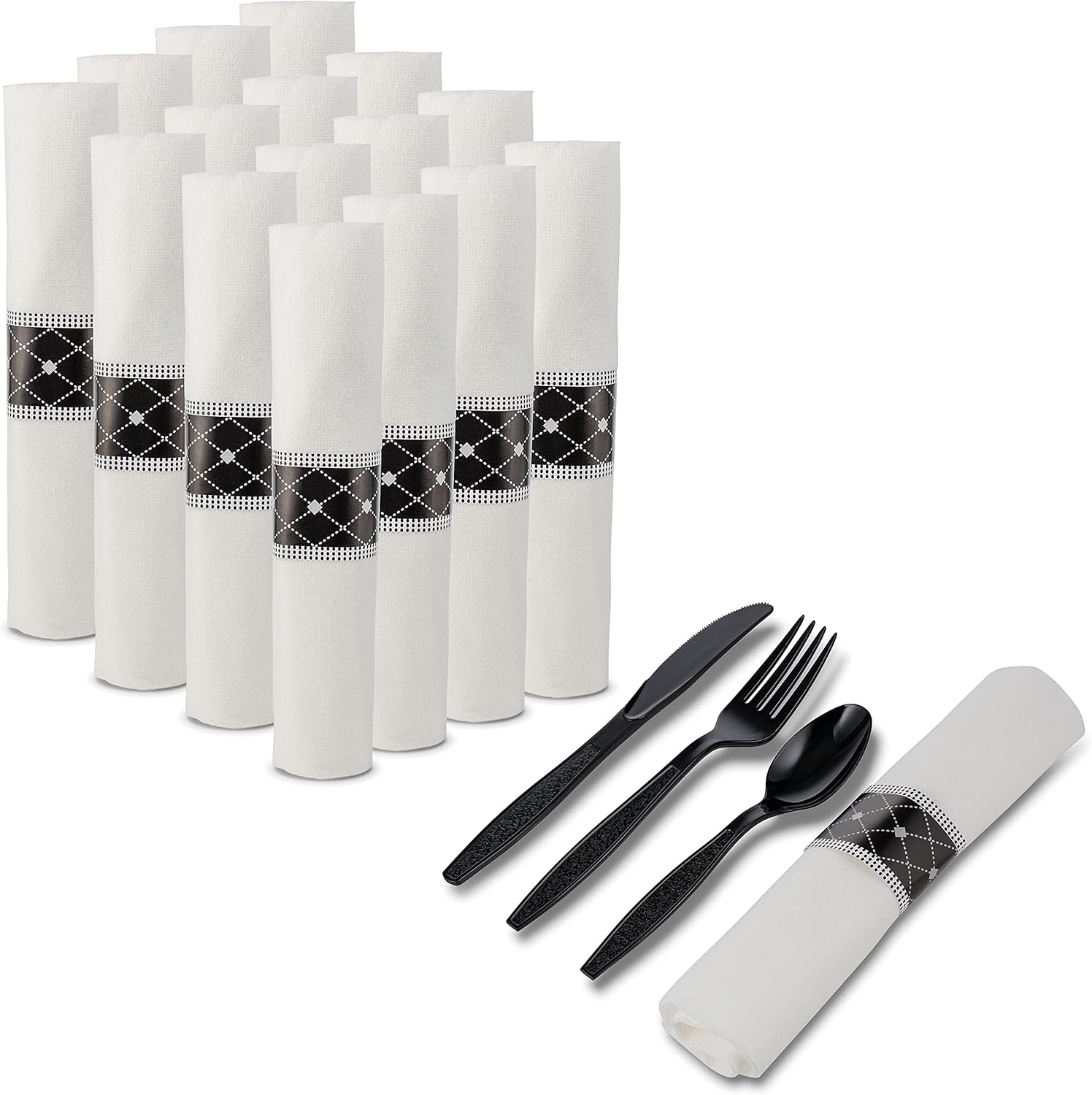 MT Products Disposable Cutlery Kit Black Plastic Utensils
