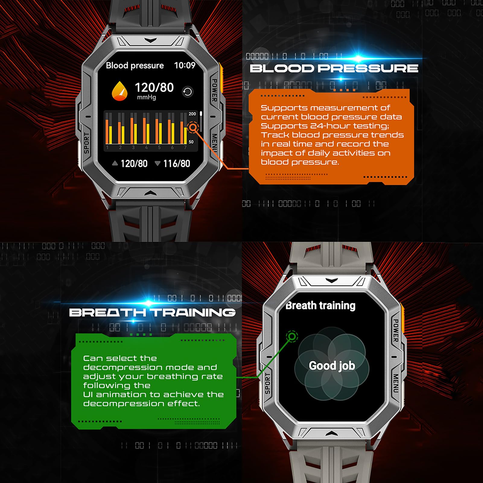 findtime Orologio da uomo con Bussola Sport Millitaire Braccialetto senza Fili Chiamata Chiara smartwatch Impermeabile Orologio Intelligente con Chiamata Bluetooth 1ATM