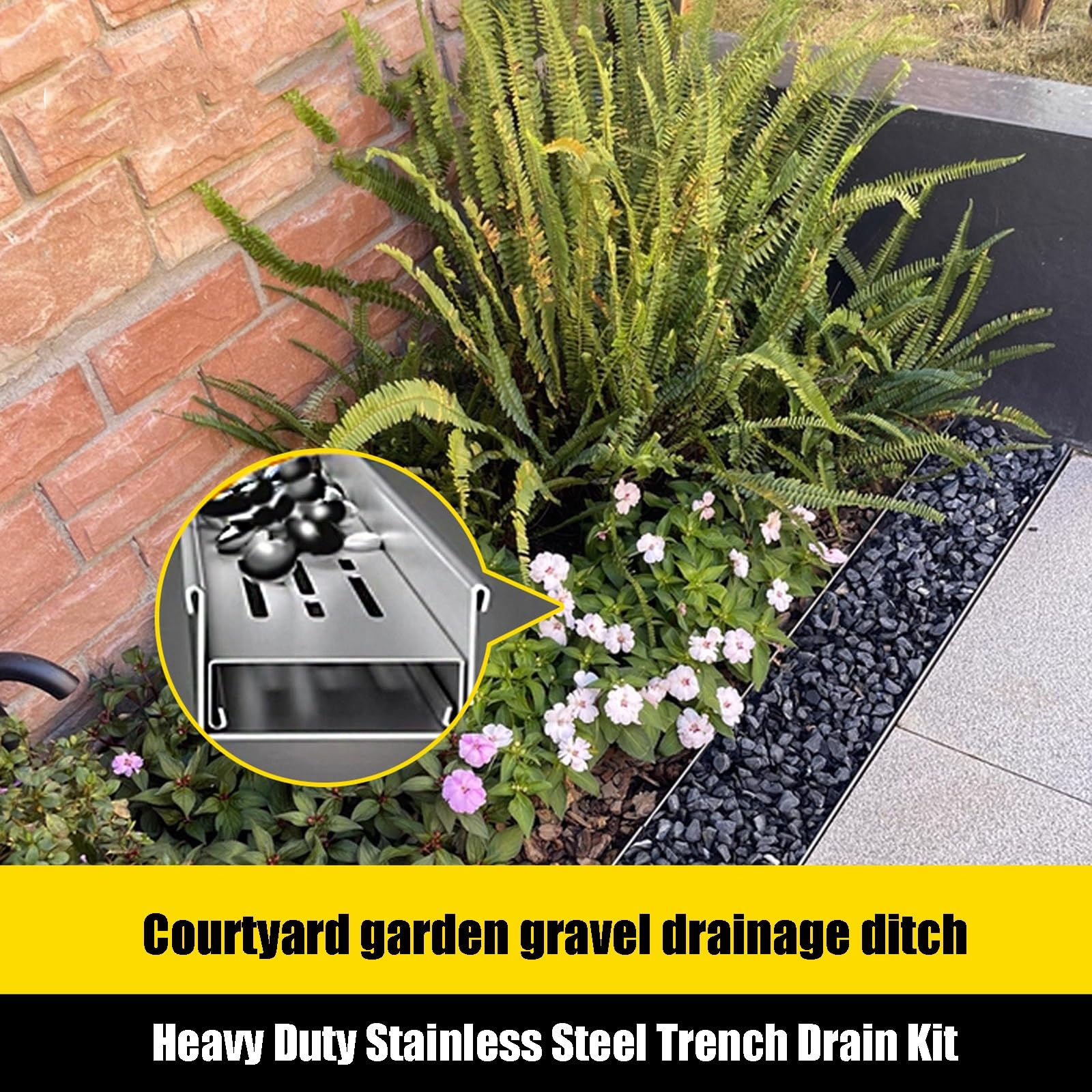 Wytrzymały zestaw odpływowy ze stali nierdzewnej 304, smukły zewnętrzny system odprowadzania wody na podwórko i patio, łatwa instalacja, 10 x 20 cm, odpływ kanałowy