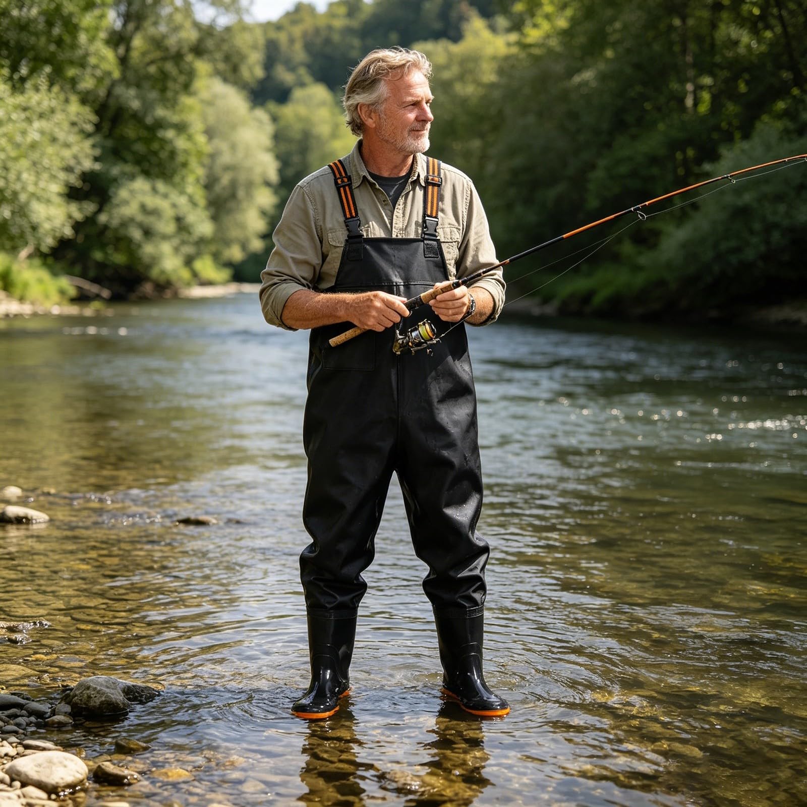 Wathose mit Stiefeln für Herren, wasserdicht, atmungsaktiv, zum Angeln, Wathose, leicht, Jagd-Overall, schnell trocknend, Overalls für Fliegenfischen, Entenjagd, klassische Passform, Wathose 0