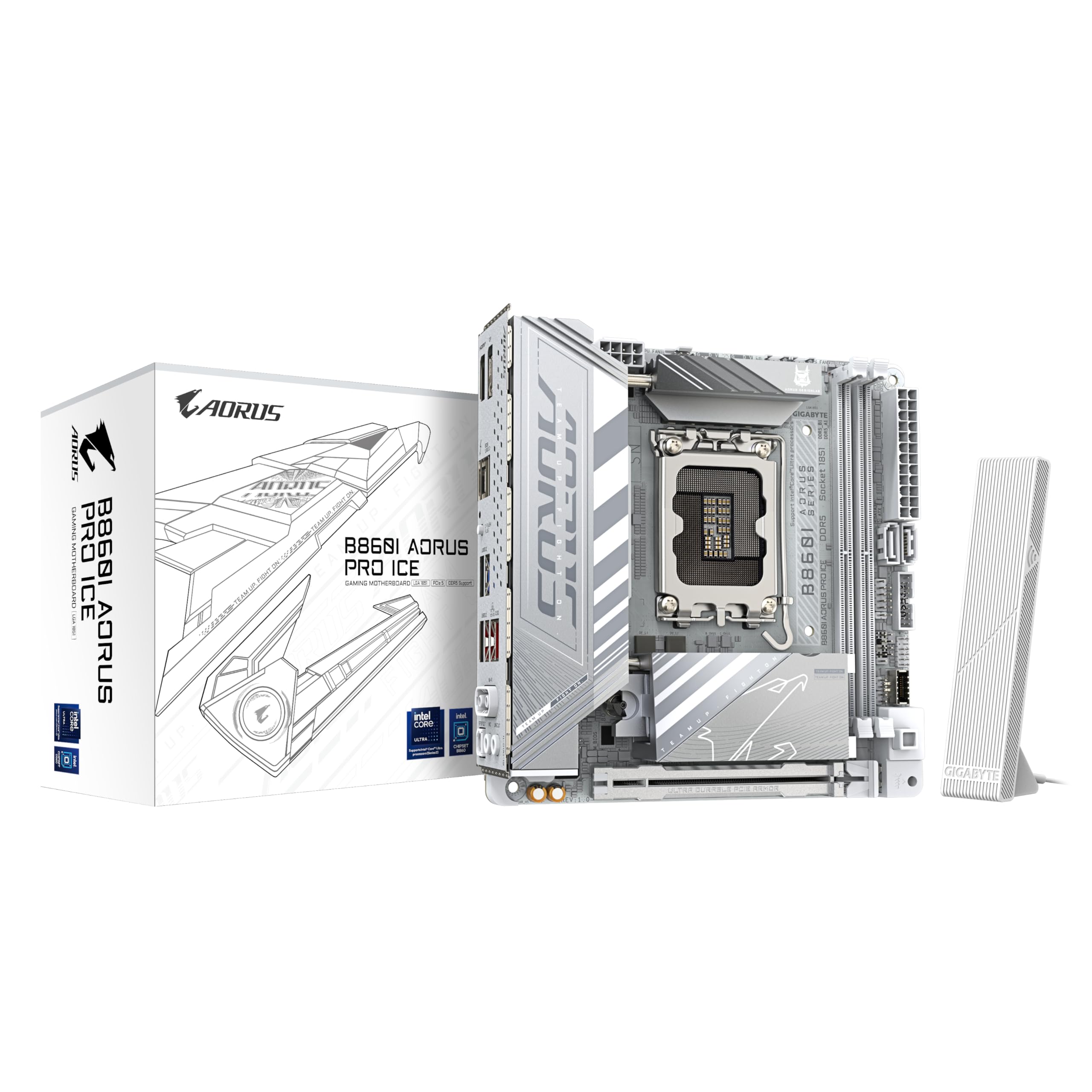 GIGABYTE Płyta główna B860I AORUS PRO ICE - Procesory z serii Intel Core Ultra, 8+1+2+1 fazy VRM, do 9200 MHz DDR5, 1 x PCIe 5.0 + 1 x PCIe 4.0 M.2, 2.5 GbE LAN, WIFI 7, Thunderbolt 4