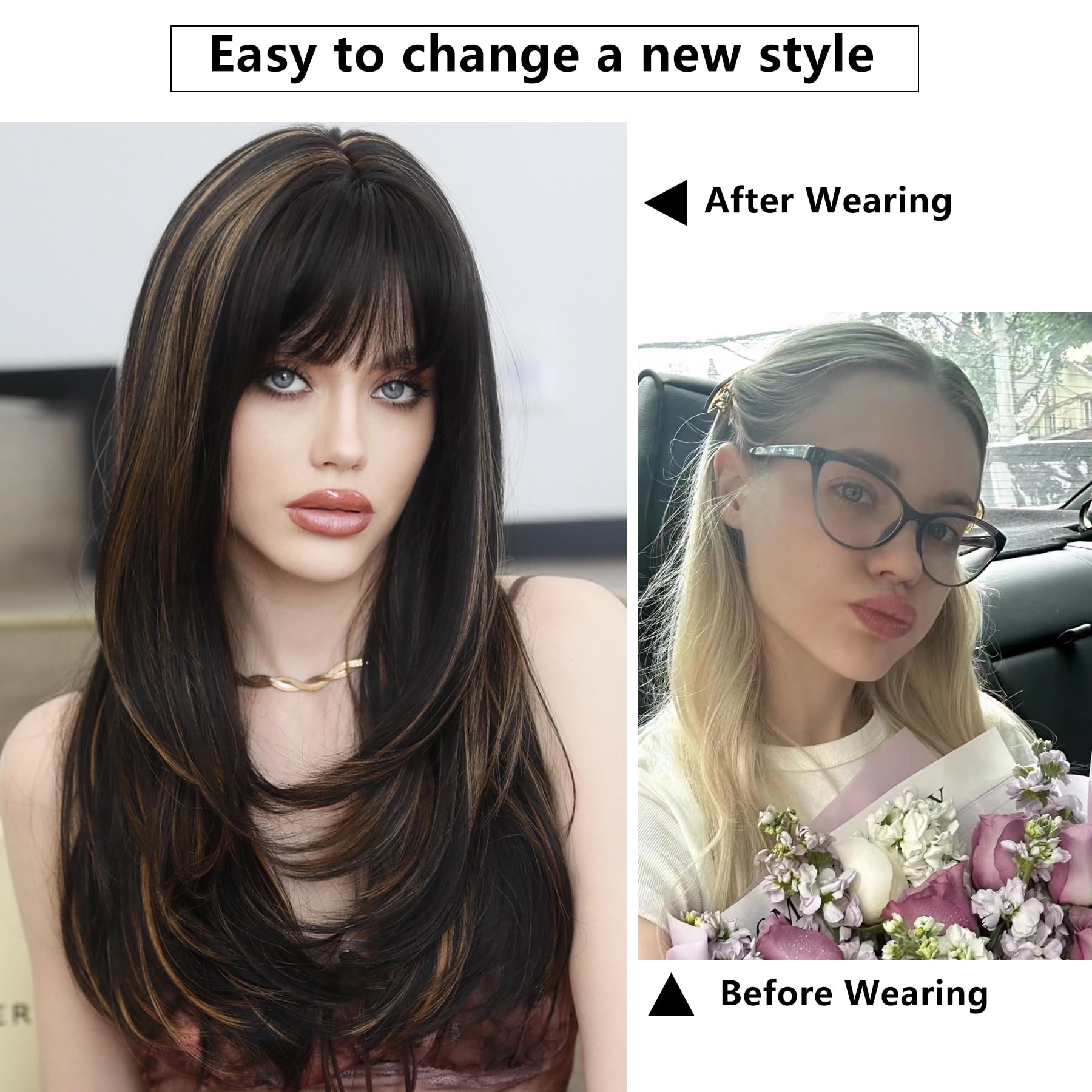 Amazon.com : 7JHH WIGS 26Inch Long Straight Wig with Bangs 