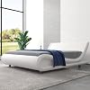 Bed Frame Full Size with Faux Leather,Sleigh Platform Bed with Curved Adjustable Headboard,Low Profile Wave-Like Design & Sturdy Wooden Slats Support, White