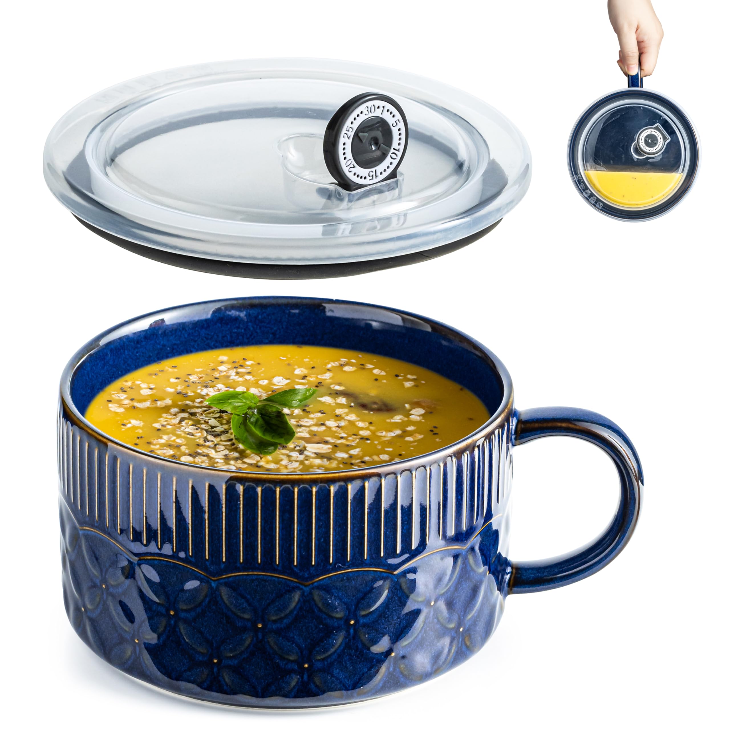 Amazon.com: Gomakren Soup Bowl with Handle, 39oz Soup Mug with Lid
