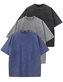 3 Pack Men Oversized T Shirts Vintage Tee Loose Fit Short Sleeve Casual Streetwear Baggy Washed Unisex Tops