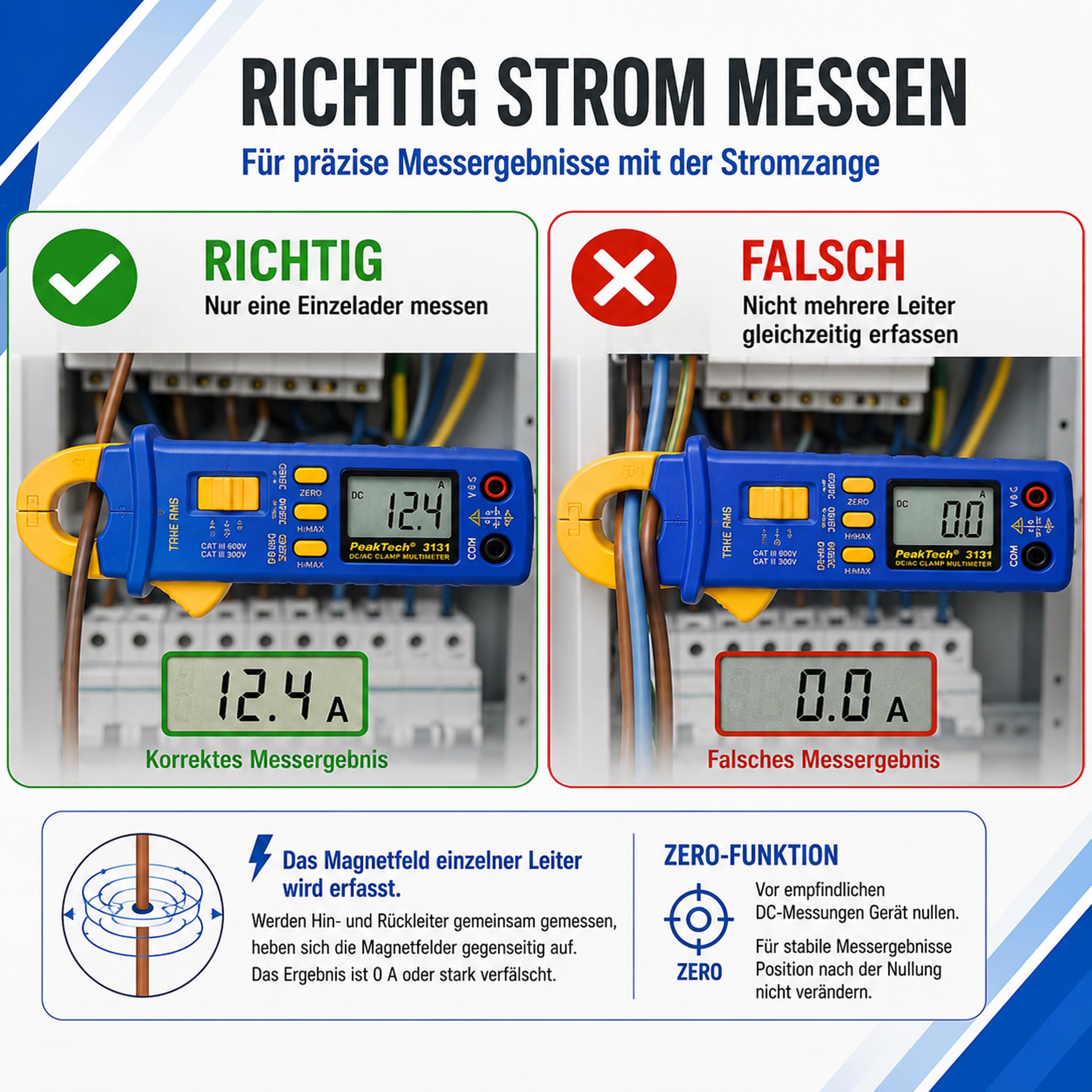 PeakTech P 3131 True RMS Stromzange - 300 A AC/DC, 4000 Counts mit Multimeter, 1 Stück, P 3131
