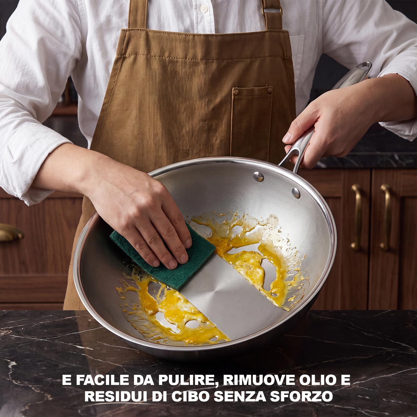 SSGP Wok in titanio 28 cm – adatto all'induzione, 3 strati, senza PFOA | Resistente ai graffi, facile pulizia, inossidabile, compatibile con tutti i fornelli, antiaderente, con coperchio