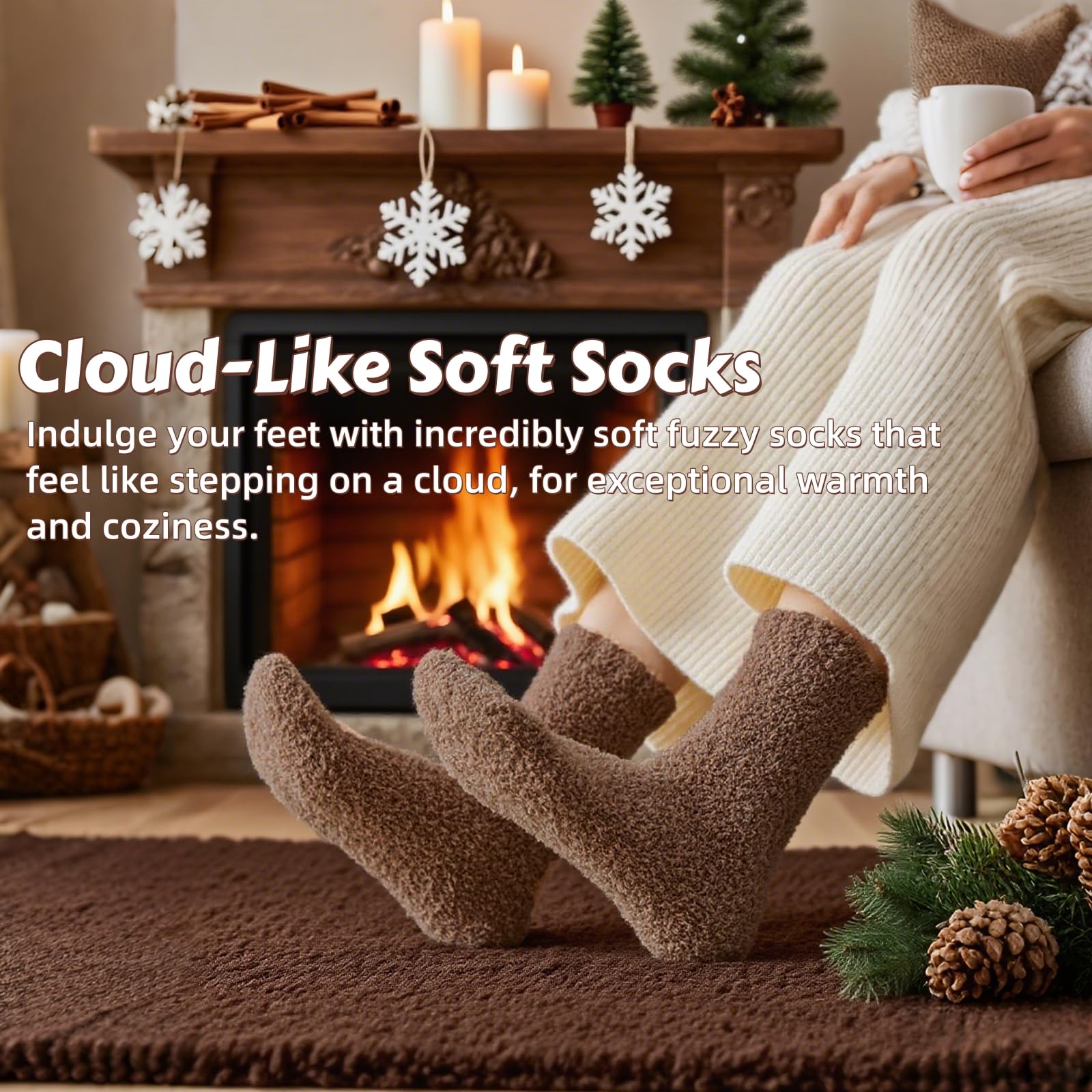 Cozy Socks for Women Gifts: 3 Pairs Luxe Cloud Fuzzy Socks for Home Sleep