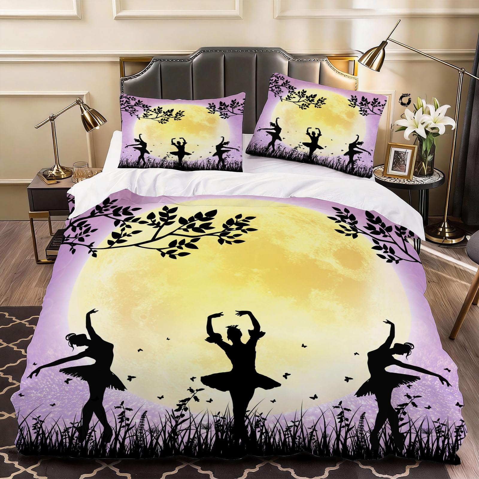 3D Cartoon Ballerina Girl Duvet Cover Cartoon Bedding Single Bed Set, Soft Microfiber Comforter Cover Printed with Zipper Closure Quilt Coverr 135x200 cm and 2 Pillowcases