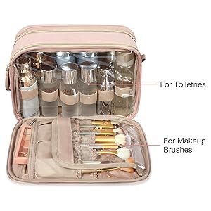 BAGSMART Toiletry Bag for Women, Large Toiletry Bag Water-resistant Makeup Cosmetic Organizer Bag Door Room Essentials for Accessories, Shampoo, Full Sized Container, Toiletries (Medium, Pink)