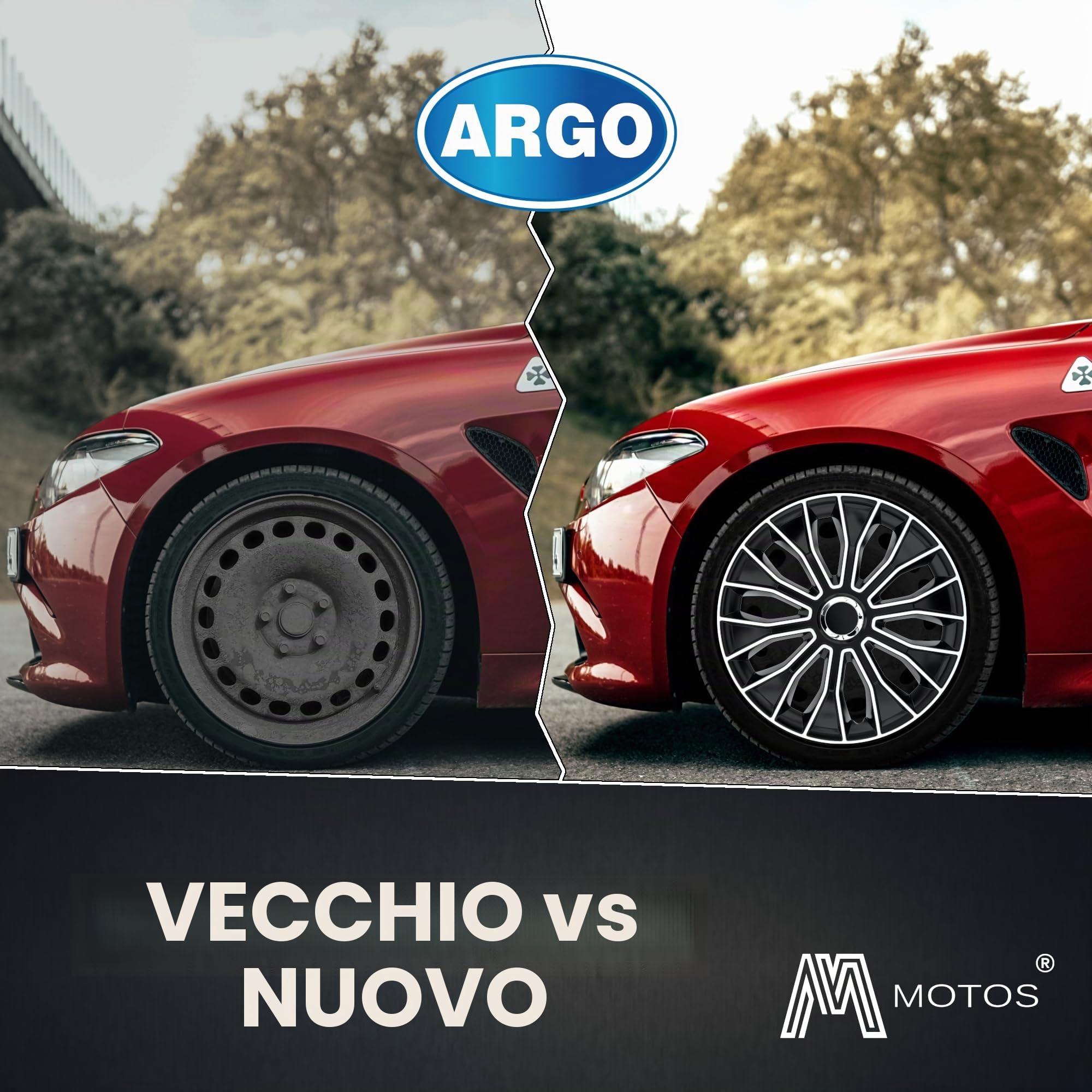 M MOTOS Set di 4 Copricerchi 16 pollici - Eliminate i graffi con questi copriruota flessibili e leggeri da 16 pollici. Facili da installare, non richiedono attrezzi e proteggono dallo sbiadimento!