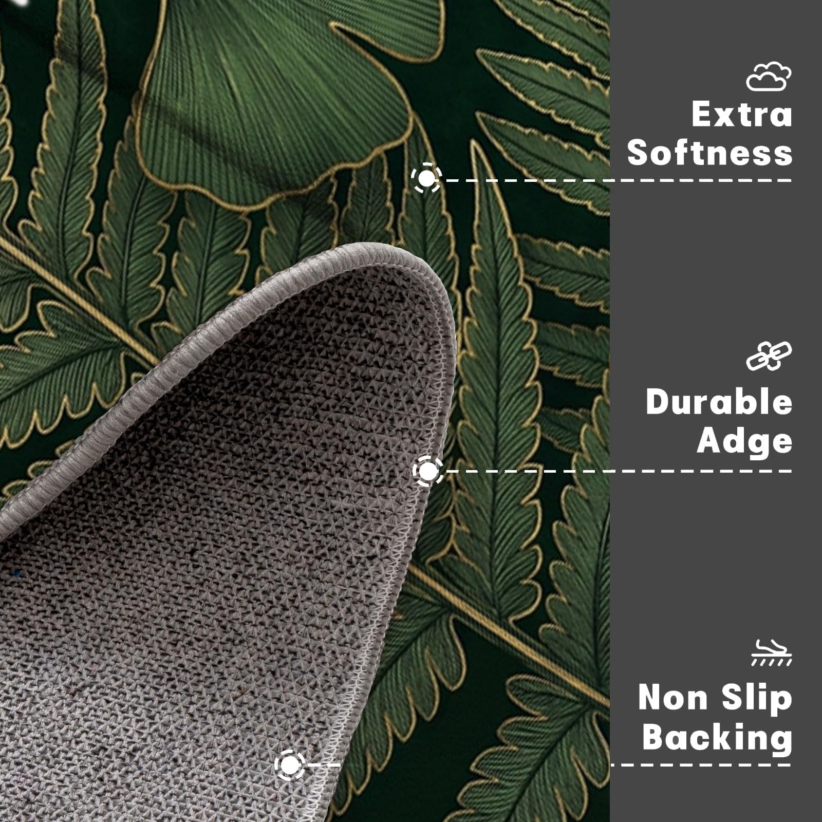 Felpudo Ultrafino para Interiores, 80X120Cm, Helechos De Lujo Alfombra Antideslizante Lavable para Entrada, Textura De Hoja Retro Felpudo De Perfil Bajo, Atrapa Suciedad, Verde Oscuro