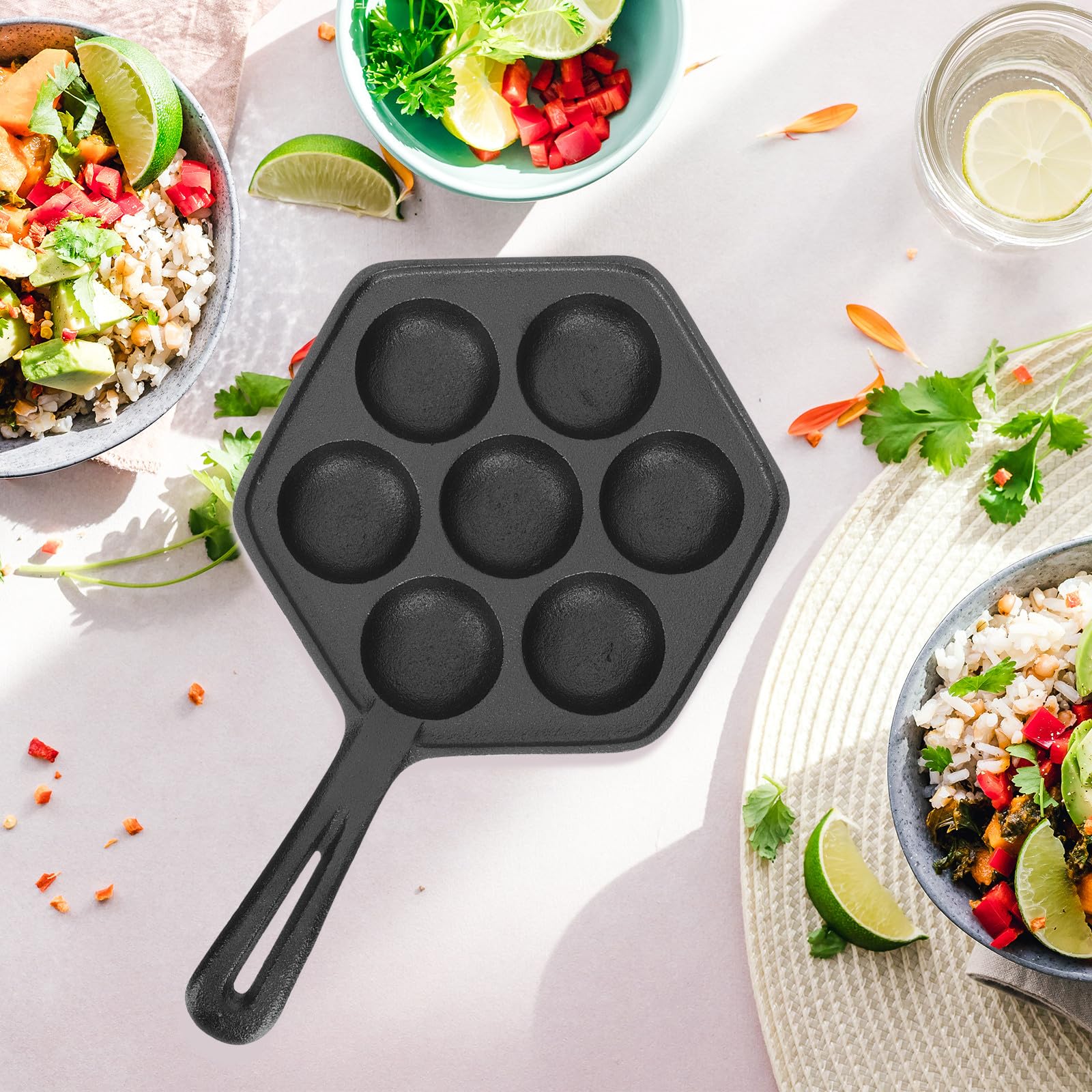 Mobestech Molde para Hornear Takoyaki de Hierro Fundido, 5, 5 Cm | Negro, sin Recubrimiento, Resistente al Desgaste Corrosión, para Familia y Barbacoa al Aire Libre