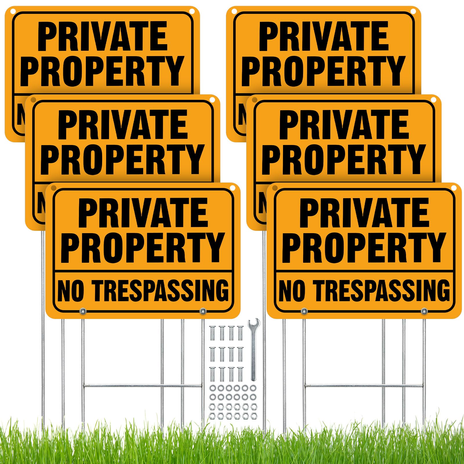 Zonon Lot de 6 panneaux en métal « No Trespassing » - 30,5 x 20,3 cm - Panneaux de propriété privée avec piquet en H réfléchissant en aluminium - Résistant aux intempéries - Pour extérieur - Facile à