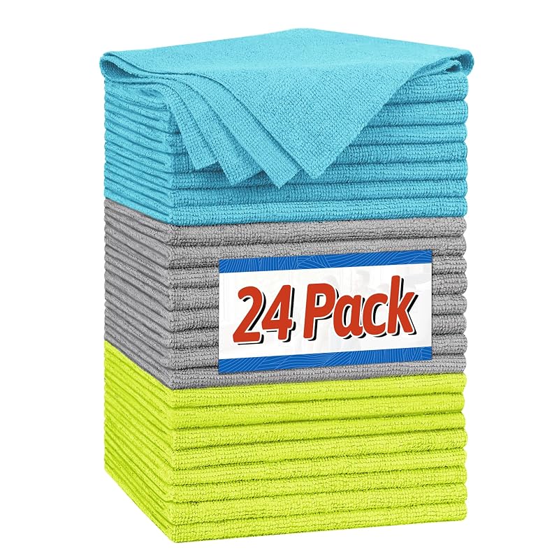 FIXSMITH Kit de Panos de Microfibra para Limpeza Automotiva, Multiuso e Absorvente, 24 Unidades de 30,5 x 27,9 cm