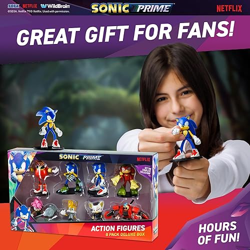 Miniatura 4 de Sonic Prime: Figuras de acción – Paquete de 8 – Personajes coleccionables articulados de 3 pulgadas en las bases, caja de ventana de lujo,