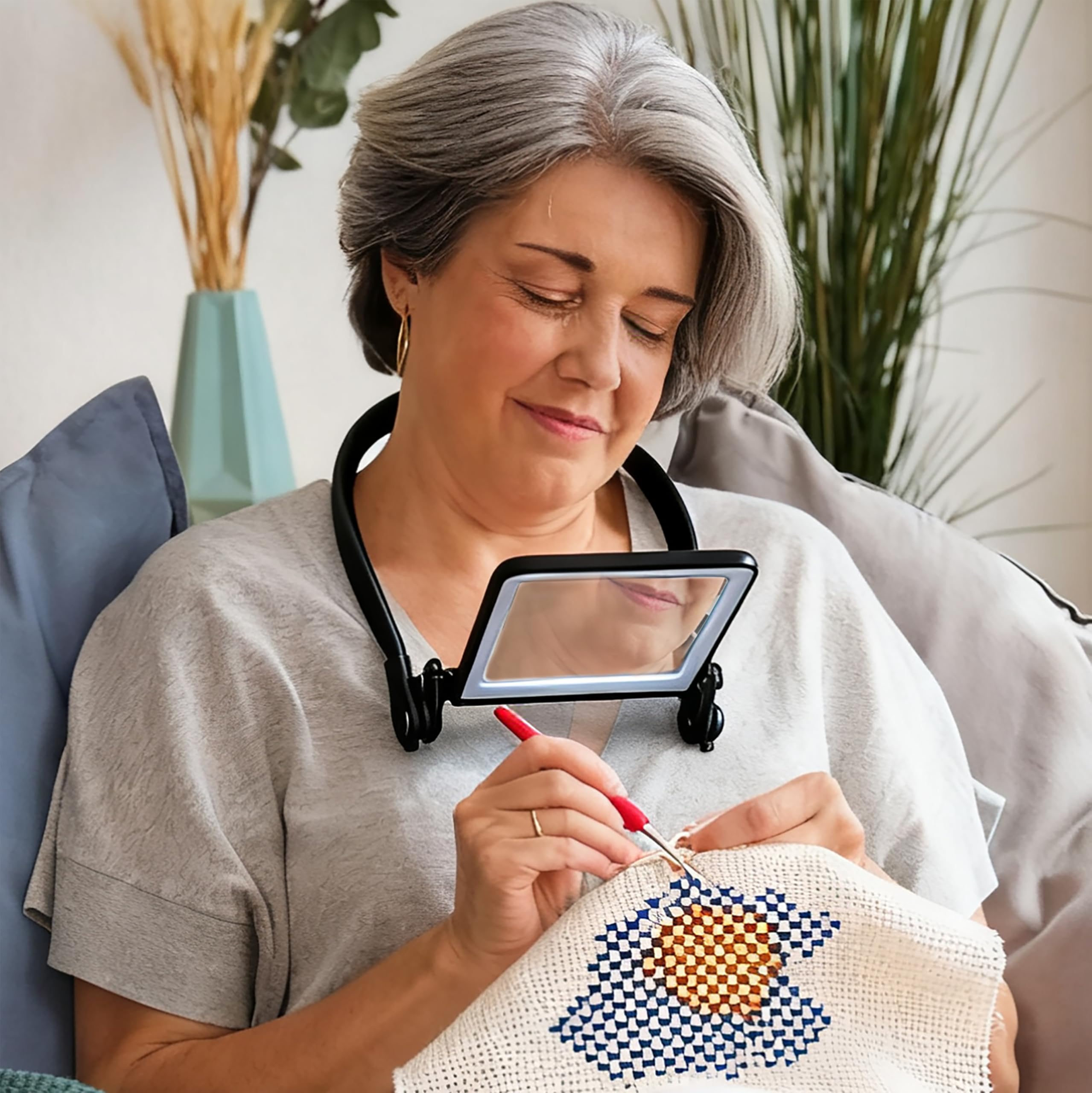 Magnifying Glass with Light for Reading,Hands Free Page Reading Magnifier for Books with 3 Color Dimmable, Neck Wear Large Screen Stand Glasses for