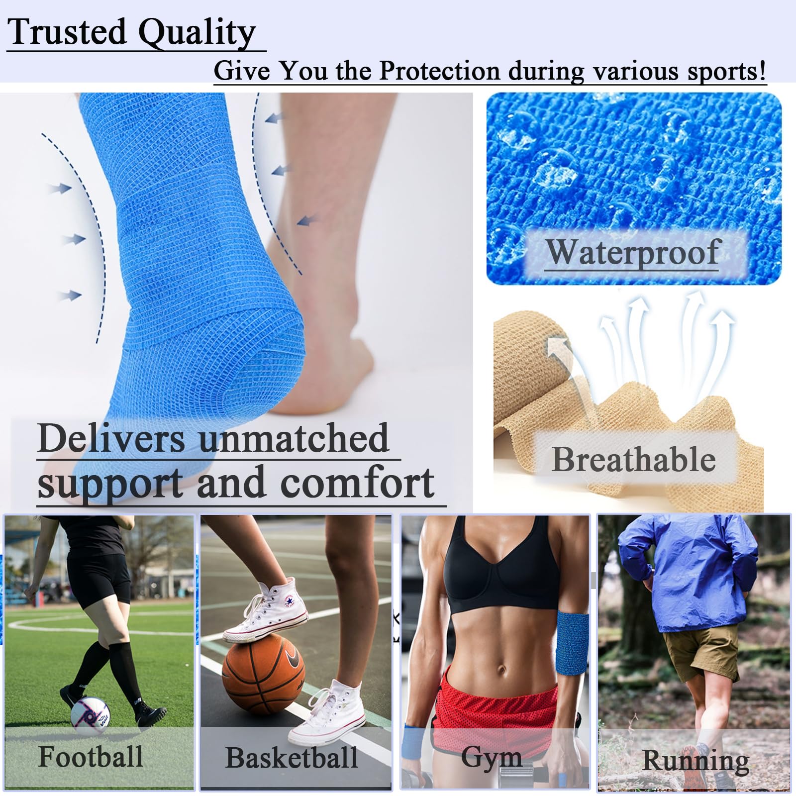 Venda Autoadhesiva 10 cm x 4,5 m Rollos, Vendaje Cohesivo Elástico para Deportes y Mascotas, Negro