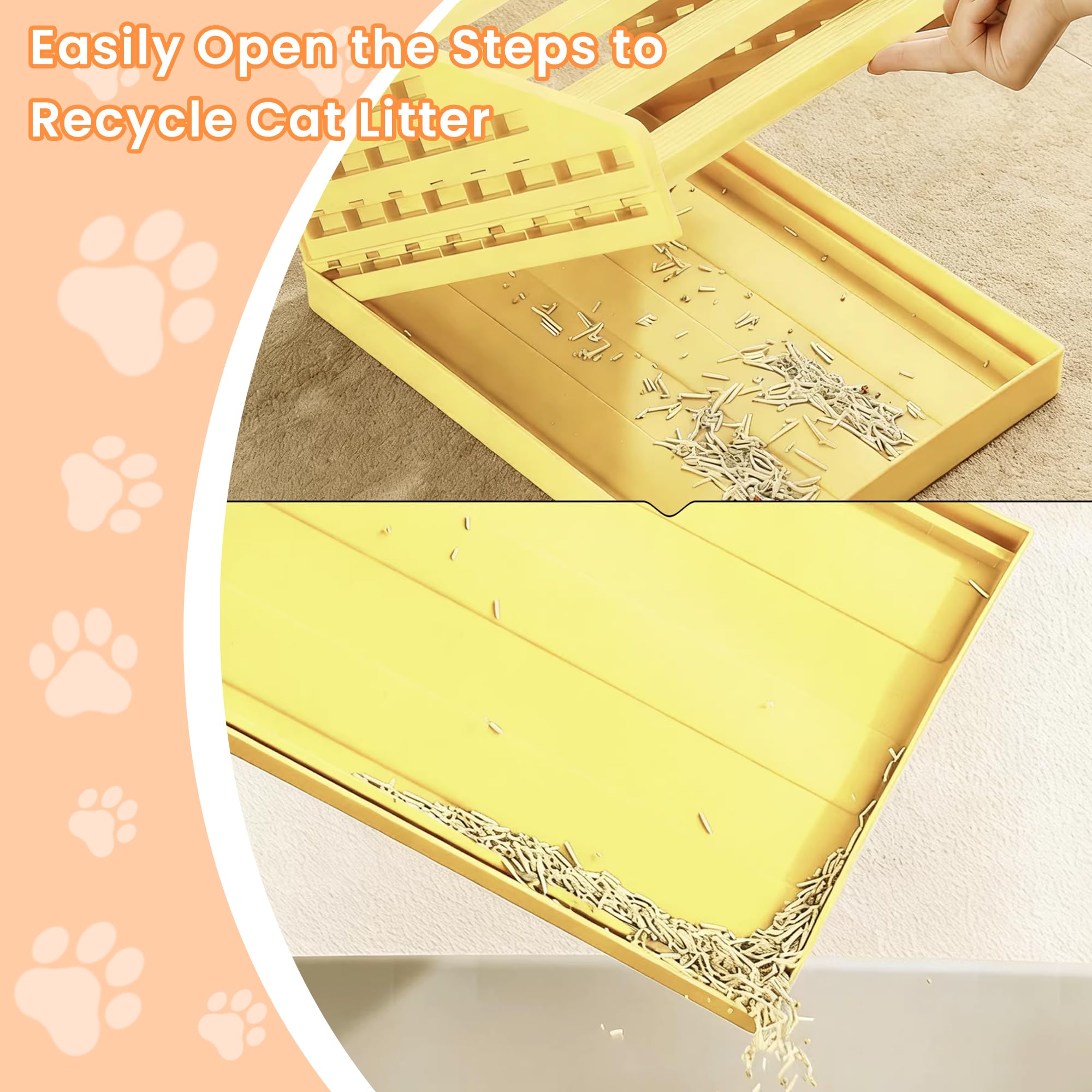 Caja de arena ajustable para gatos con función de filtro, rampa para gatos, atrapador de arena para escaleras, color amarillo