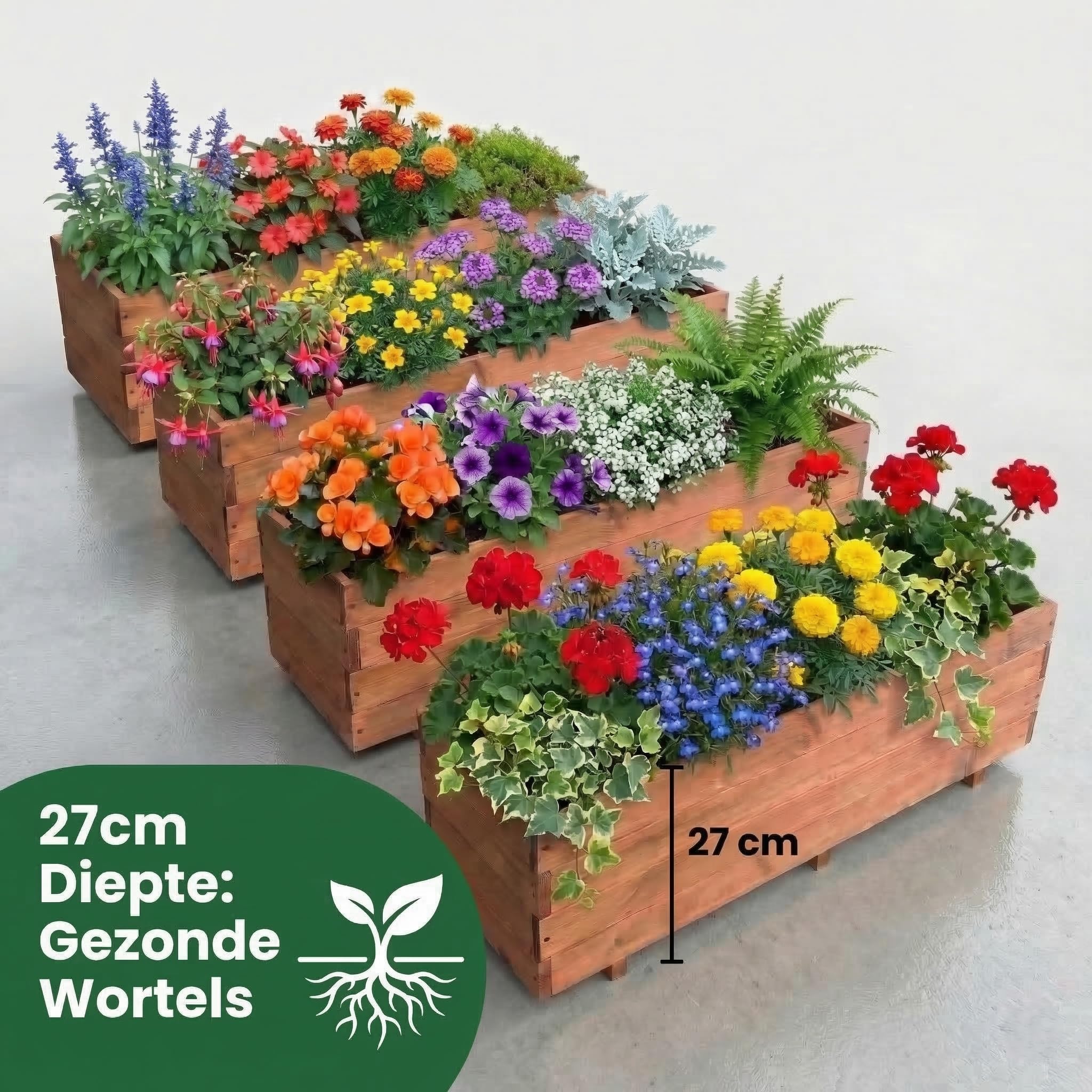 Jardinière en bois d'extérieur grande taille - Set de 4-120 x 40 x 32 cm - Jardinière rectangulaire en bois massif FSC résistant aux intempéries - Jardinière pour jardin, balcon et terrasse - Sac
