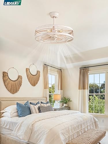 Miniatura 42 de LEDIARY Ventilador de techo enjaulado Fandelier de 20 pulgadas con luz, ventilador de techo sin aspas con control remoto, pequeñas luces de Negro y