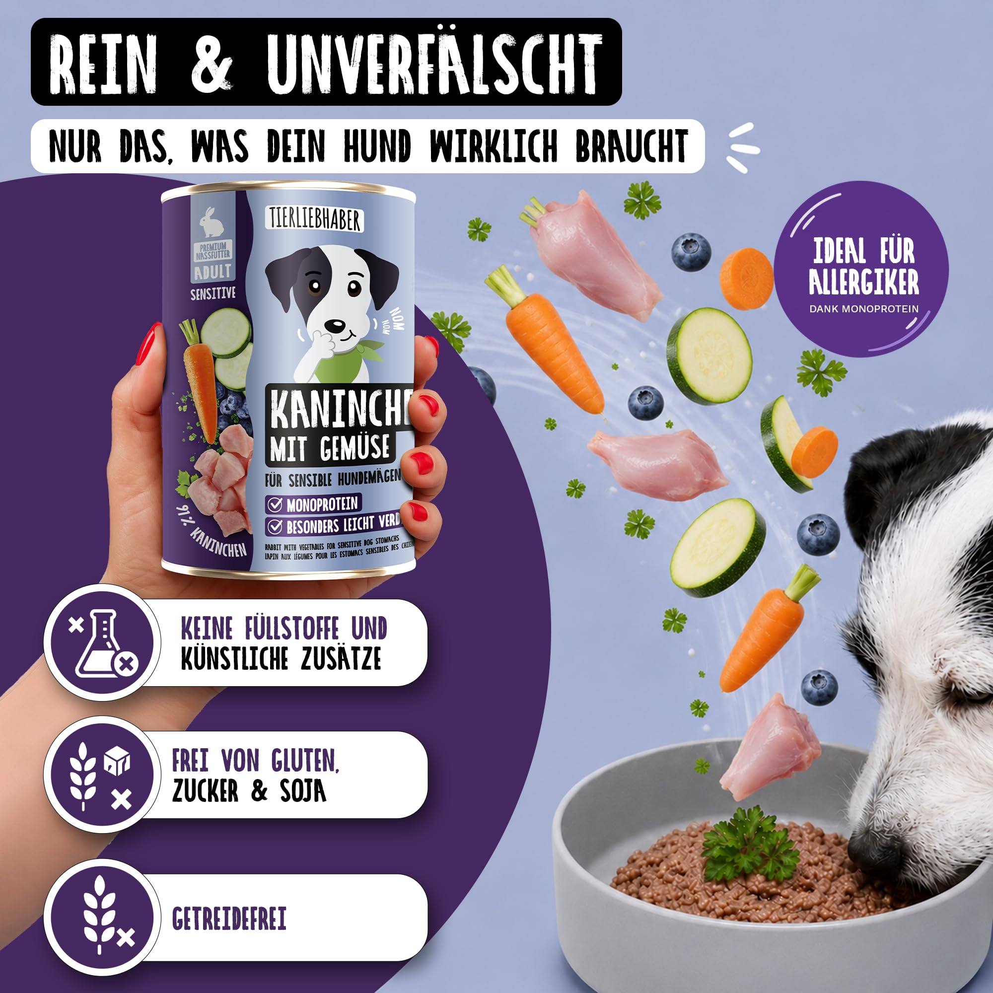 Hundefutter Nass 12x800g Kaninchen & Gemüse – Hunde Nassfutter Wet Dog Food | Tierärztlich entwickeltes Hundenassfutter 800g Dosen mit 91% Fleischanteil – Dog Food leicht verdaulich von TIERLIEBHABER