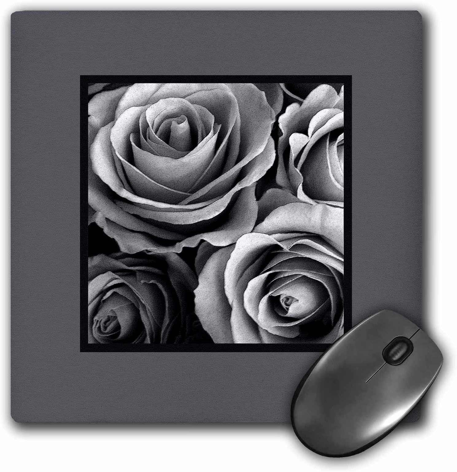Jaclinart Rose Heart Garden Nature Florals Flowers Damask - Silver gray roses surrounded by a rich rich gray frame - MousePad (mp_29963_1)