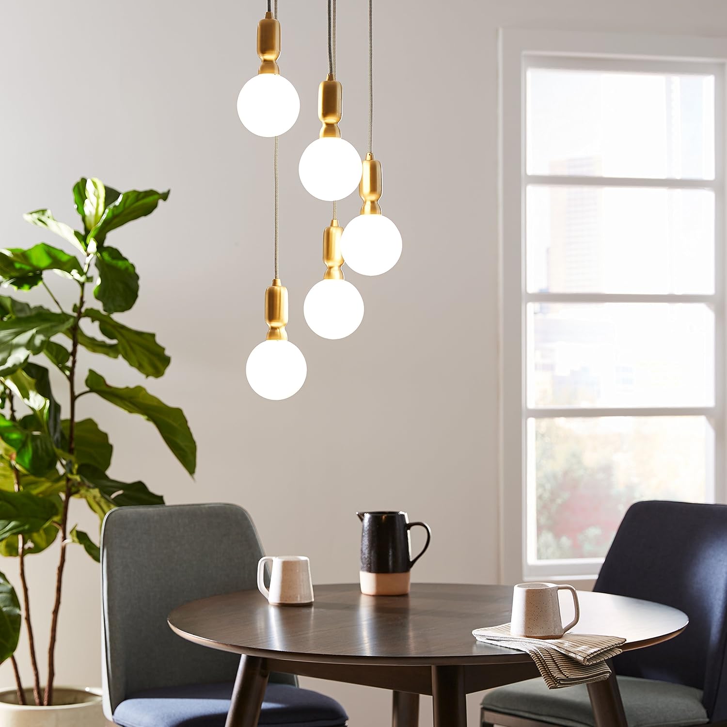 Greatest Product Amazon Brand – Rivet Diana Modern 5-Globe Chandelier Ceiling Pendant, LED Bulbs Included, 65H, White and Gold