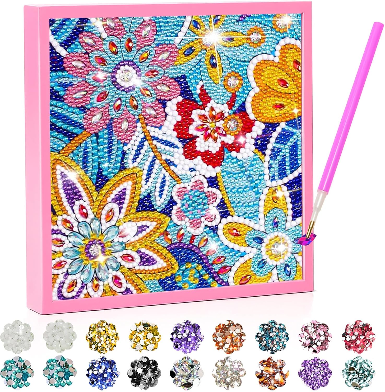 AuraKoi Girls Gifts 5-12 Years Old, 4 Pack Cute Diamond Art Painting Kits for Girl Kid Adult Birthday Xmas Home Decor, Kids Craft Art Rhinestone Gem by Number Kits (No Wooden Frame)